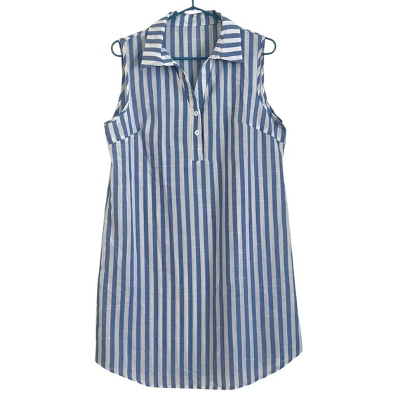 Blue White Striped Sleeveless Dress Cover Up Size L Beach Summer Resort Wear - Picture 1 of 10
